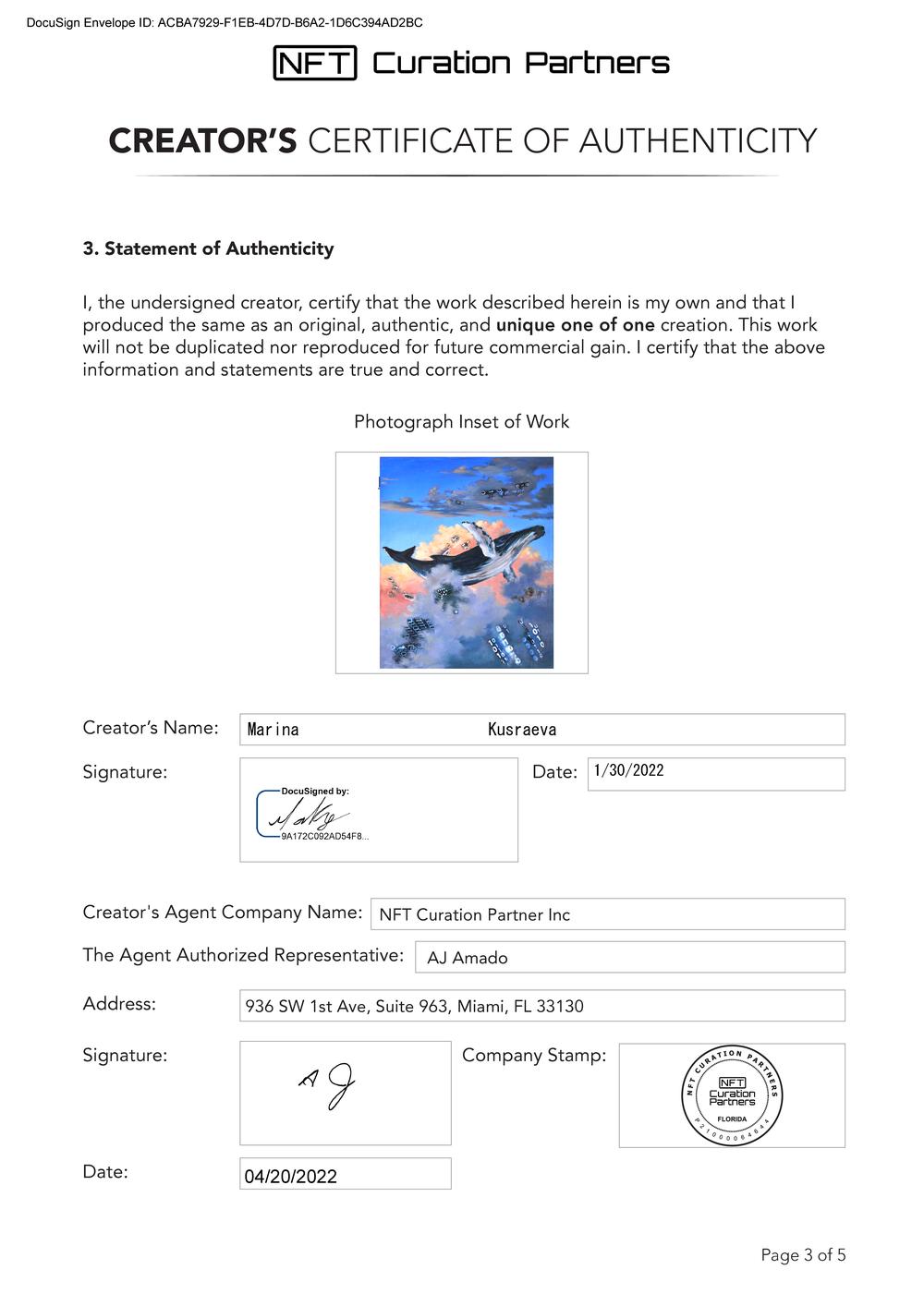 Certificate of Authenticity and Consignment - Meta Cetacea