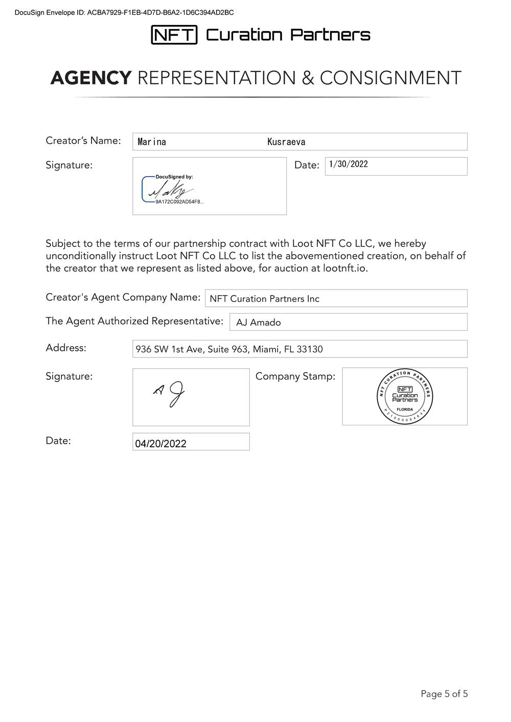 Certificate of Authenticity and Consignment - Meta Cetacea