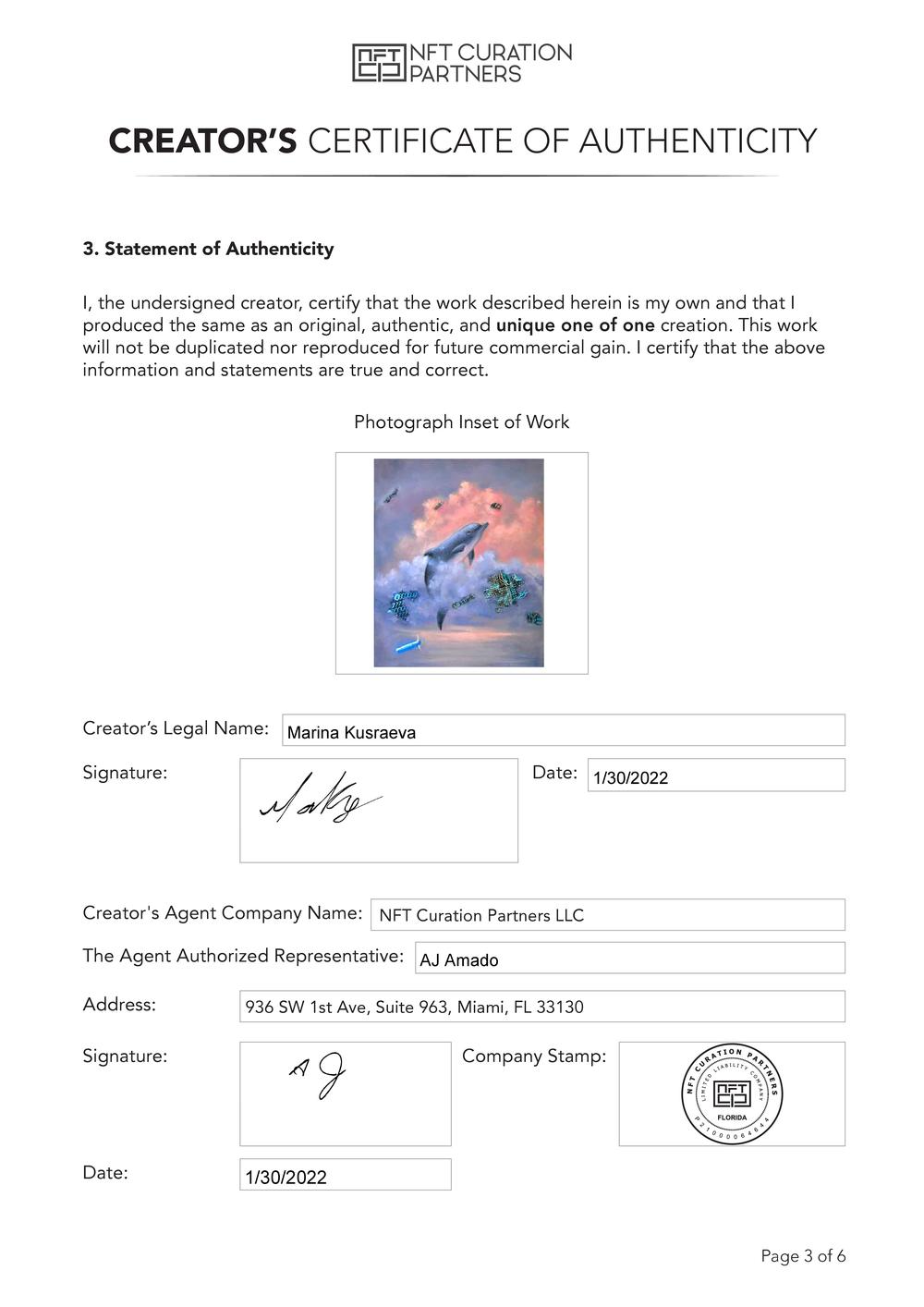 Certificate of Authenticity and Consignment - Meta Delphinus