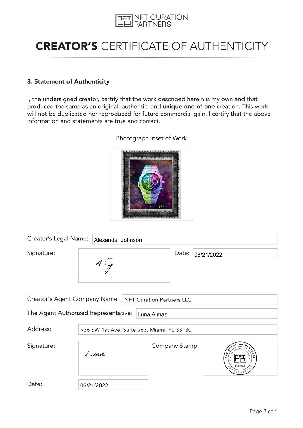 Certificate of Authenticity and Consignment - Meta Offshore
