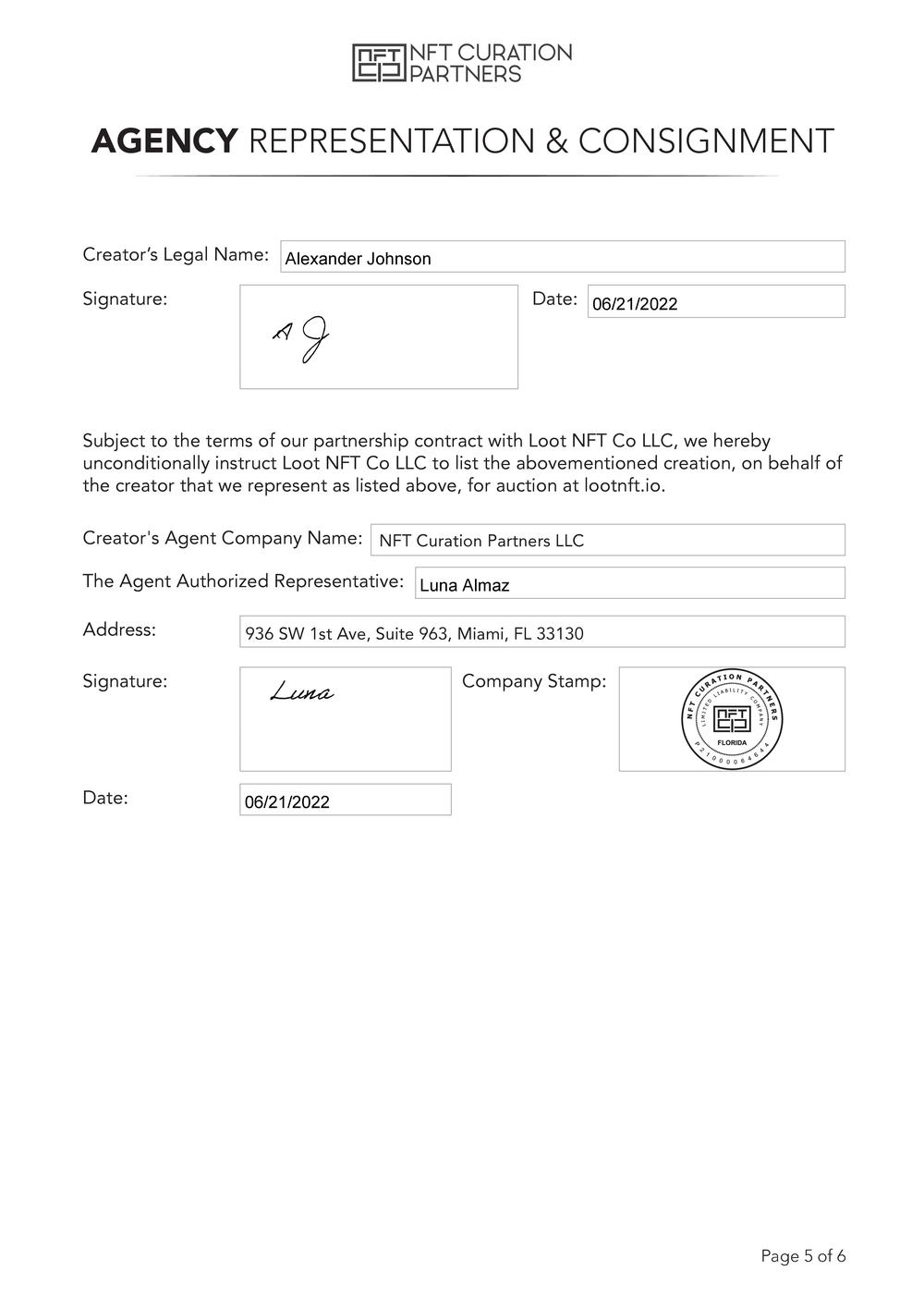 Certificate of Authenticity and Consignment - Meta Offshore