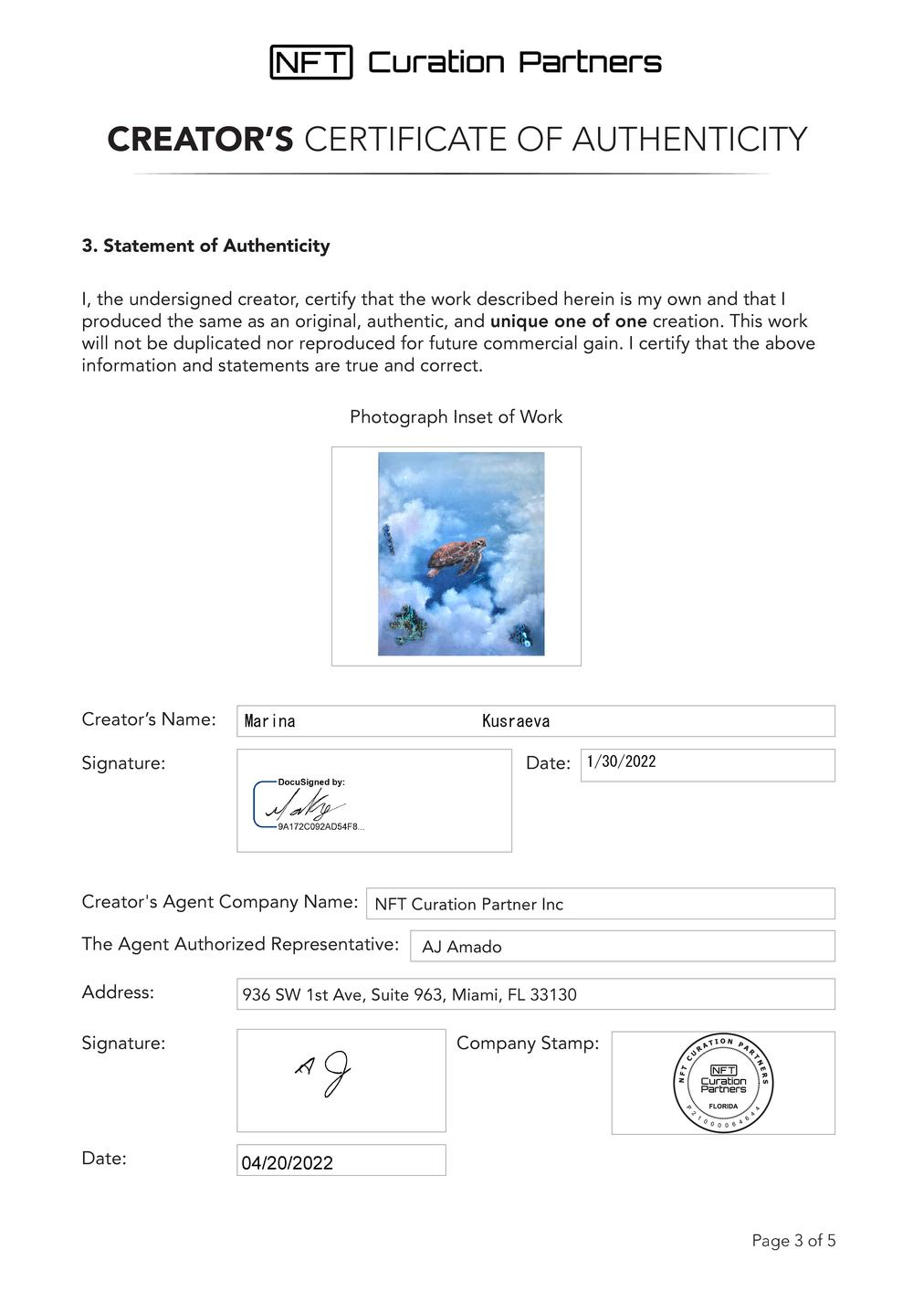 Certificate of Authenticity and Consignment - Meta Testudines
