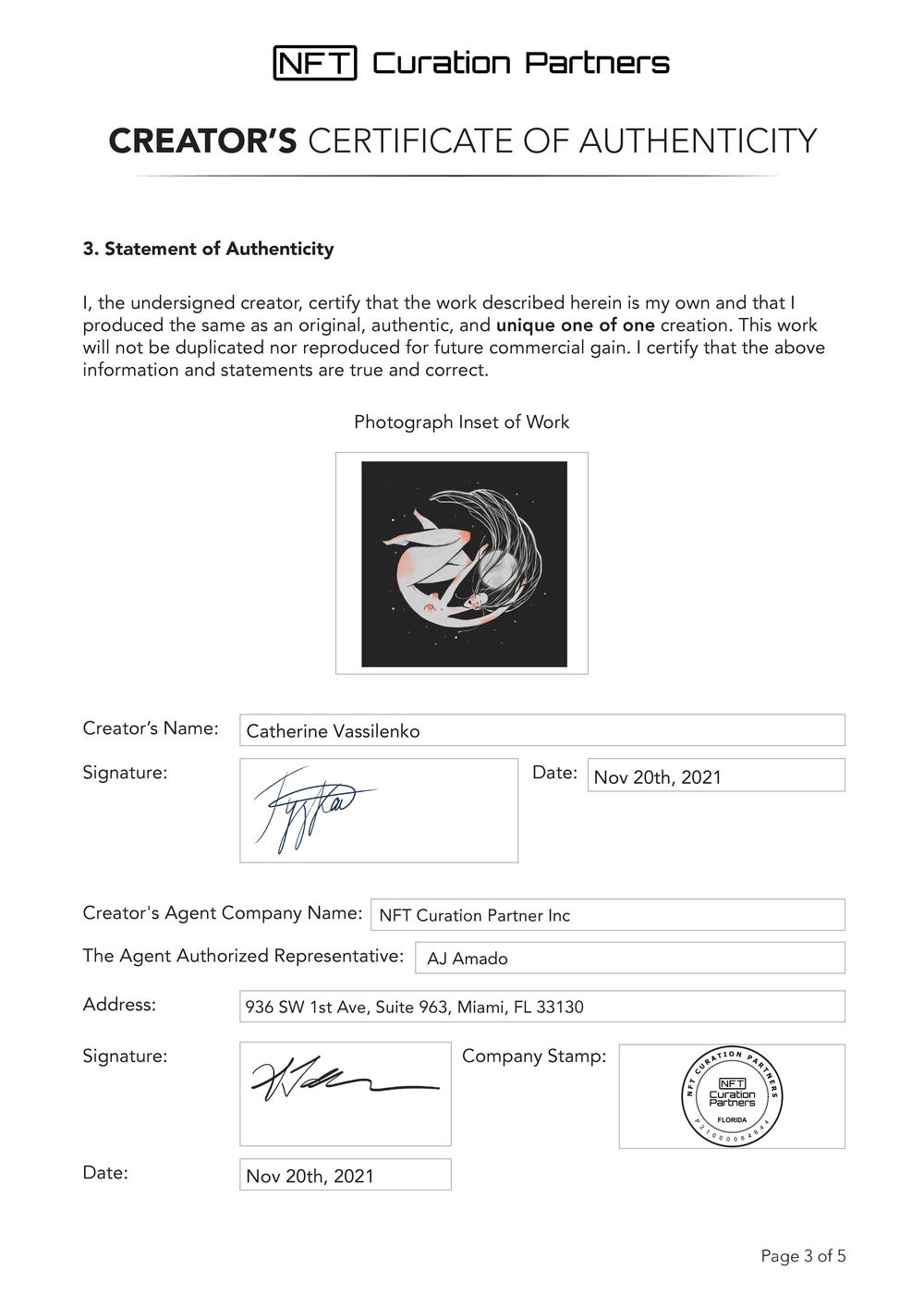 Certificate of Authenticity and Consignment - Moonlight