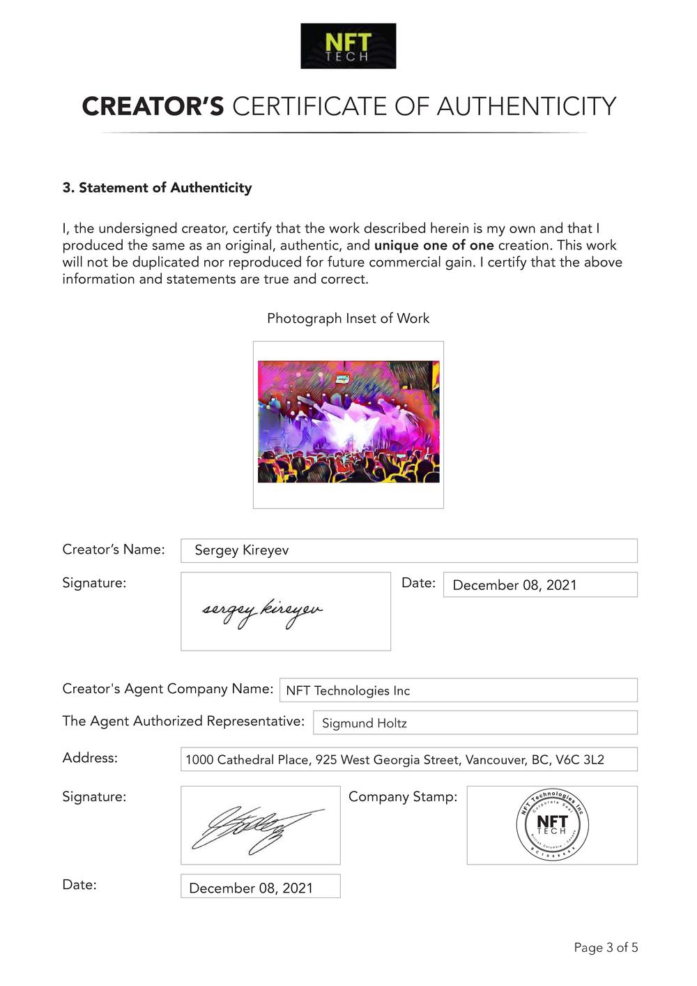 Certificate of Authenticity and Consignment - Morcheeba Show Revised
