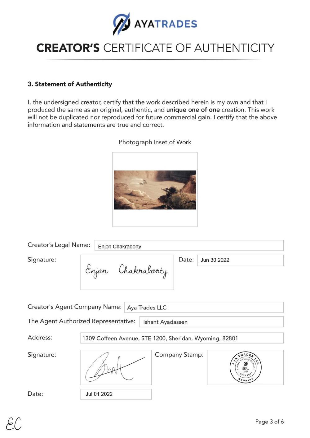 Certificate of Authenticity and Consignment - Mr Drongo