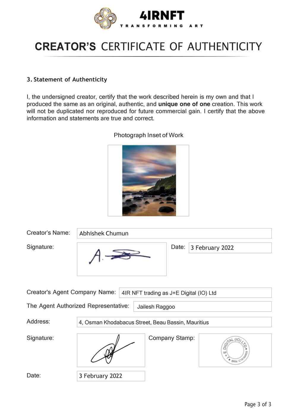 Certificate of Authenticity and Consignment - Musky