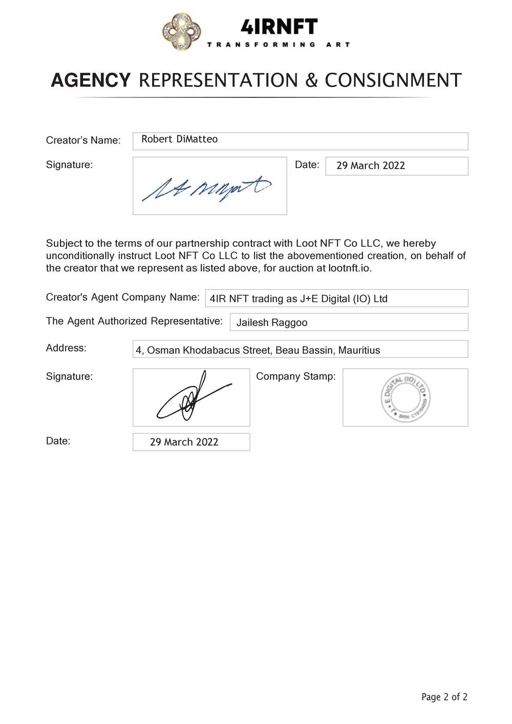 Certificate of Authenticity and Consignment - Nitrogen