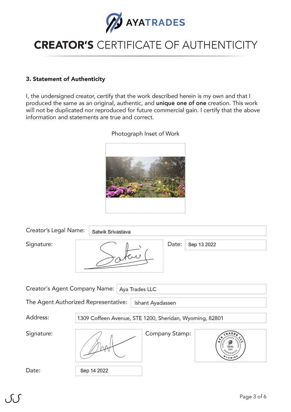 Certificate of Authenticity and Consignment - No Longer Alone
