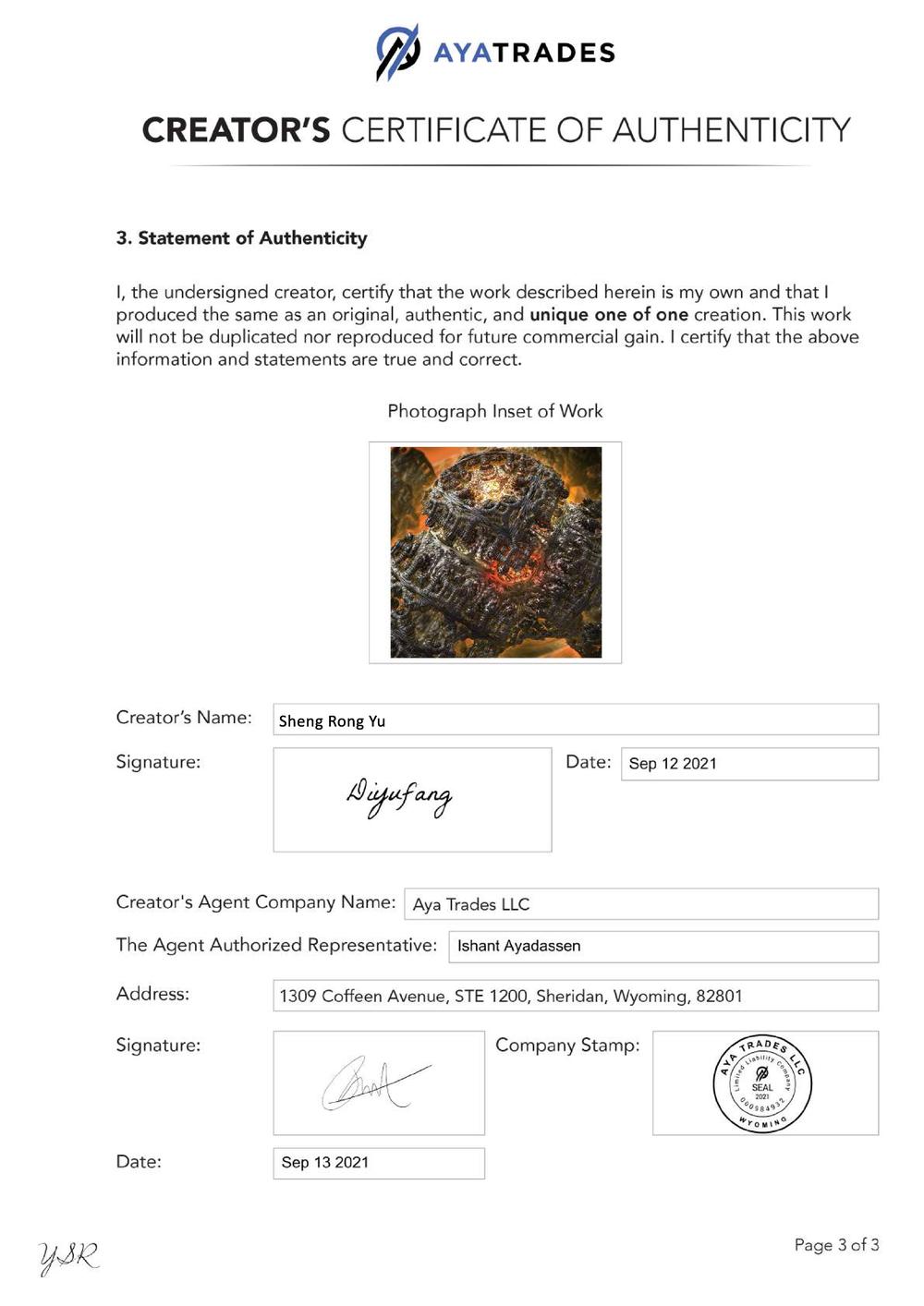 Certificate of Authenticity and Consignment - Obsidian Soulstone