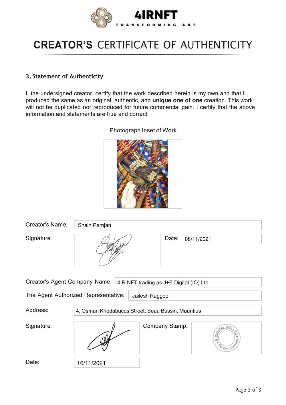 Certificate of Authenticity and Consignment - Opulence