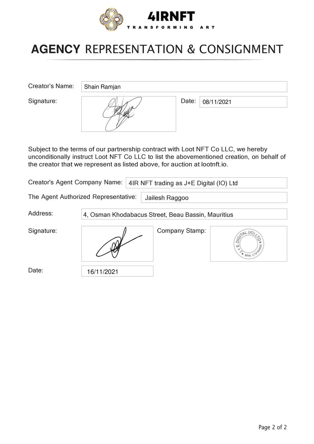 Certificate of Authenticity and Consignment - Opulence