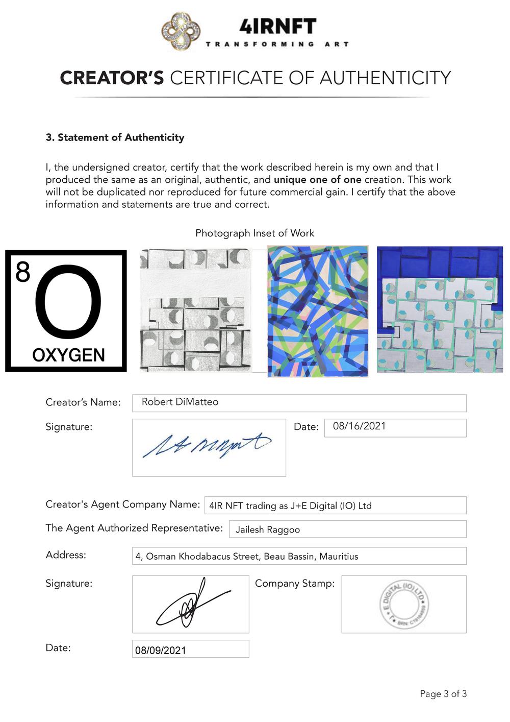 Certificate of Authenticity and Consignment - Oxygen - 1