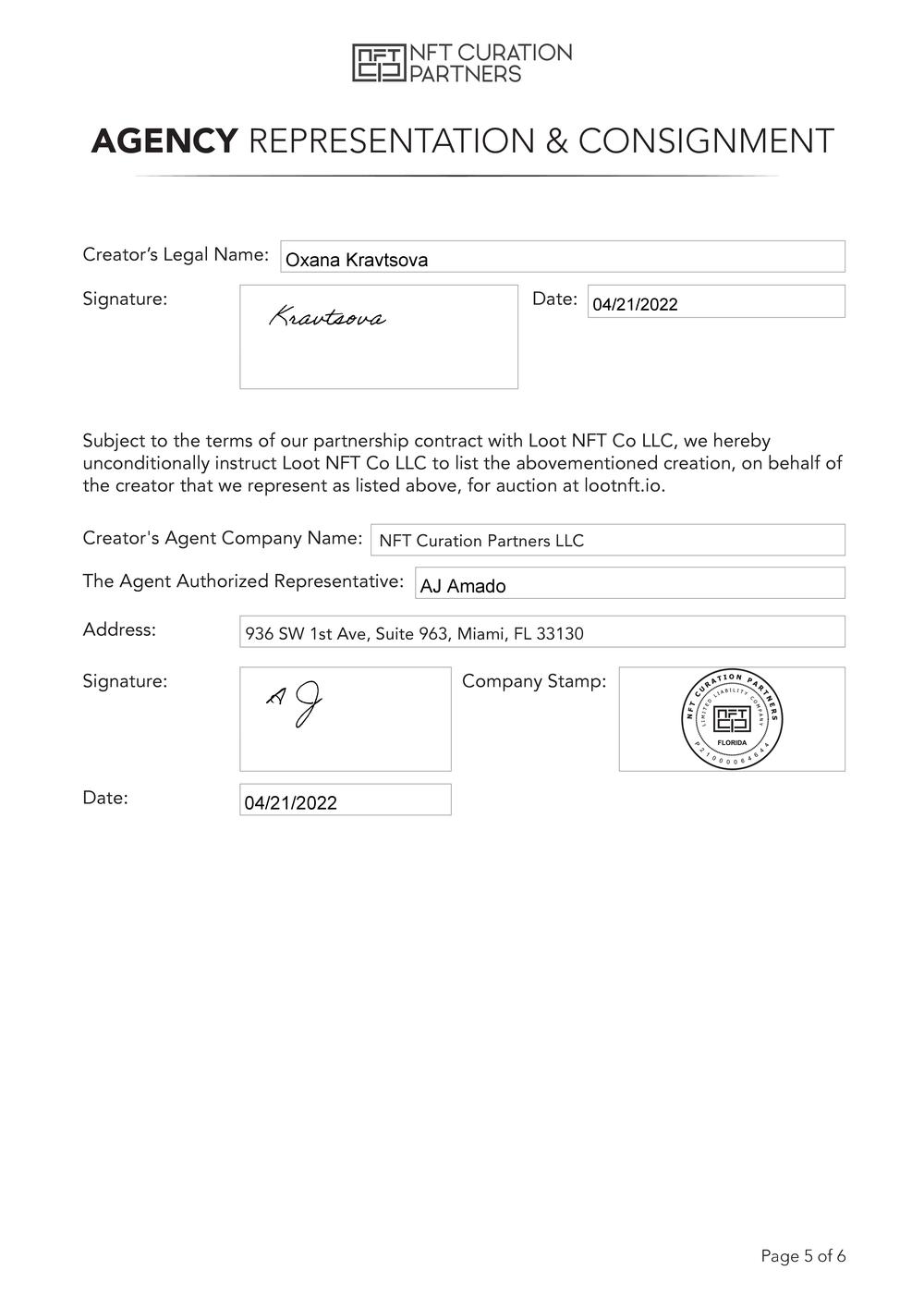 Certificate of Authenticity and Consignment - Ping An International Finance Centre