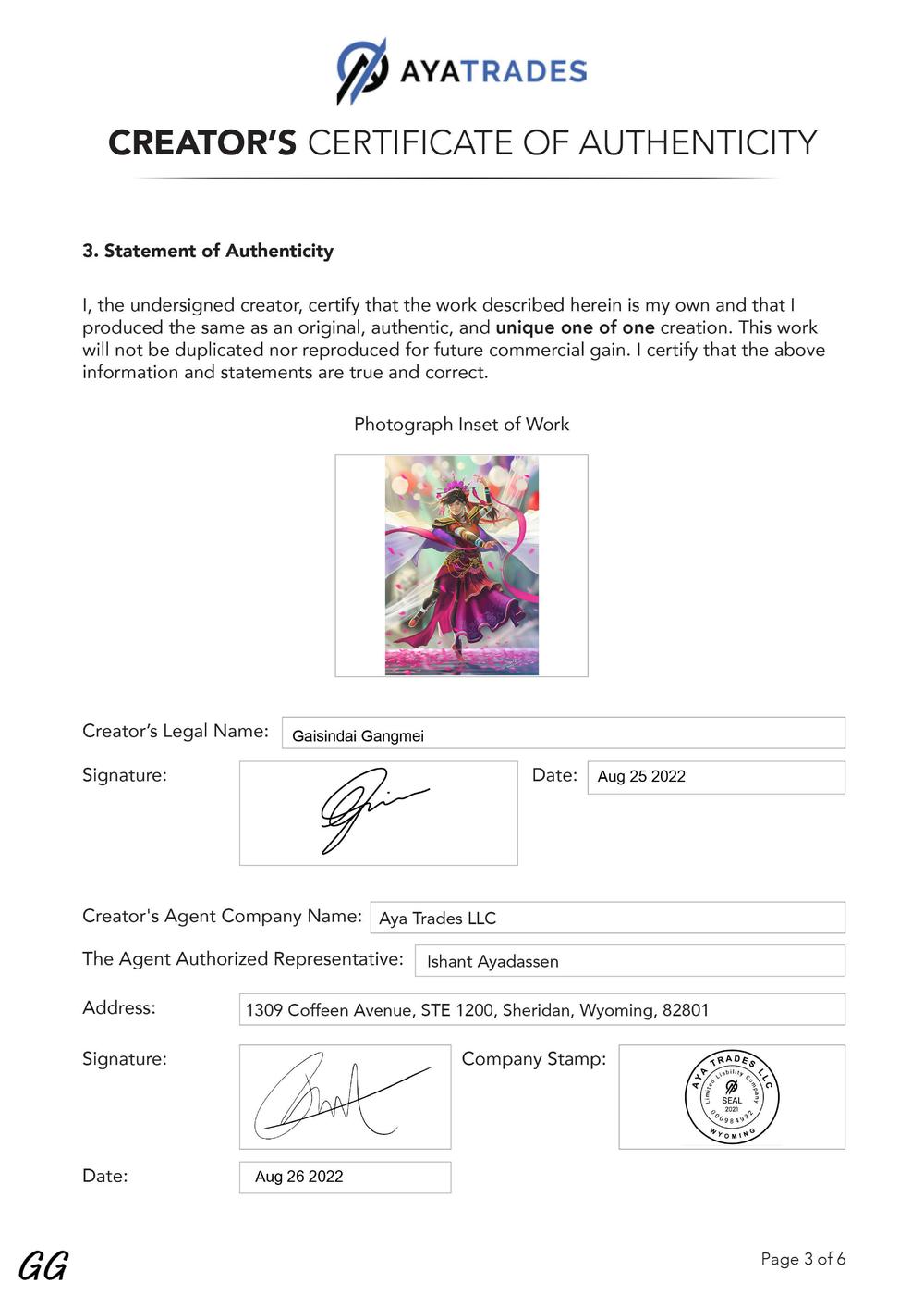 Certificate of Authenticity and Consignment - Pink Blossom