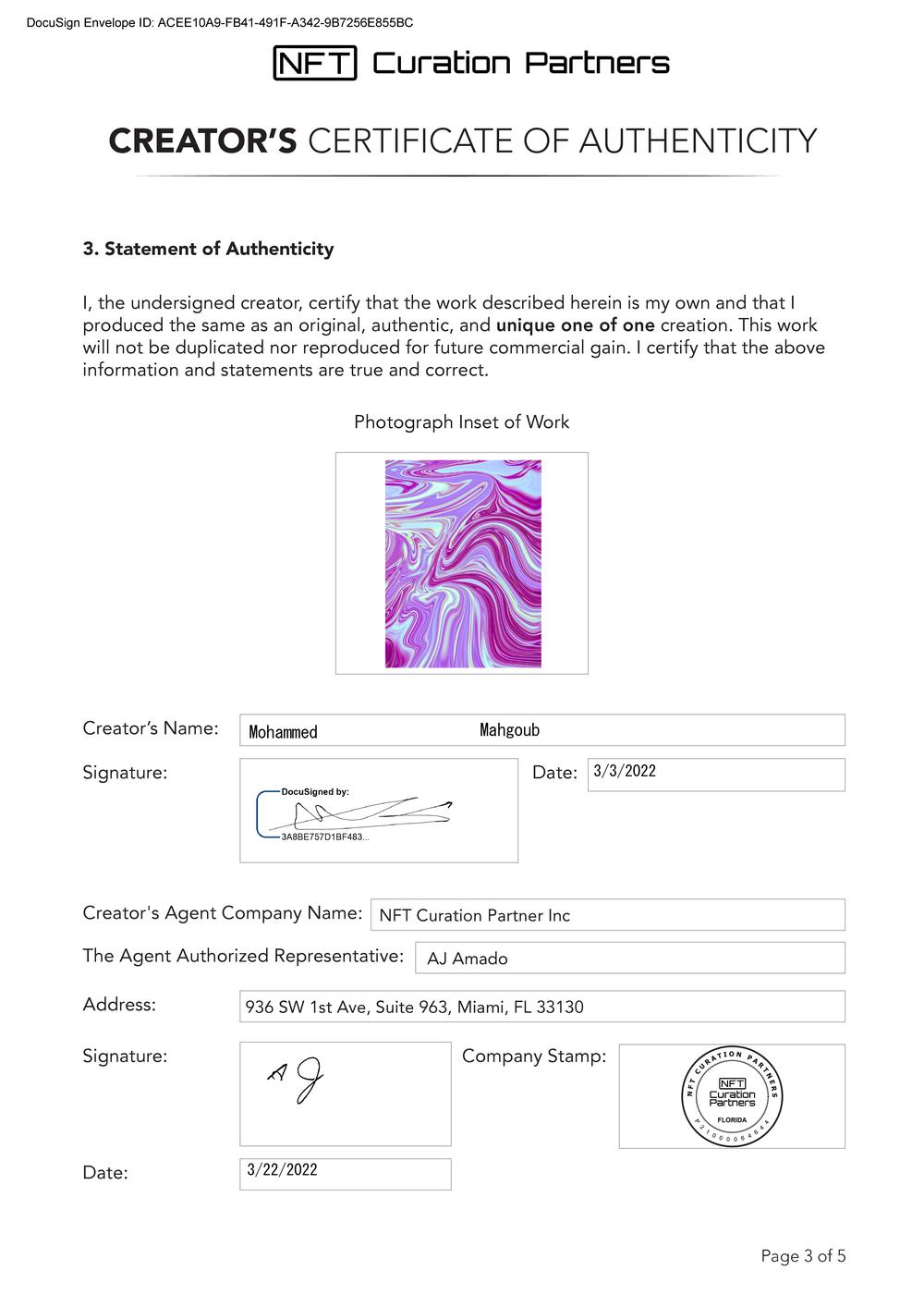 Certificate of Authenticity and Consignment - Pink