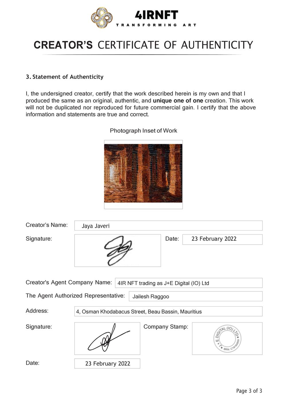 Certificate of Authenticity and Consignment - Playground