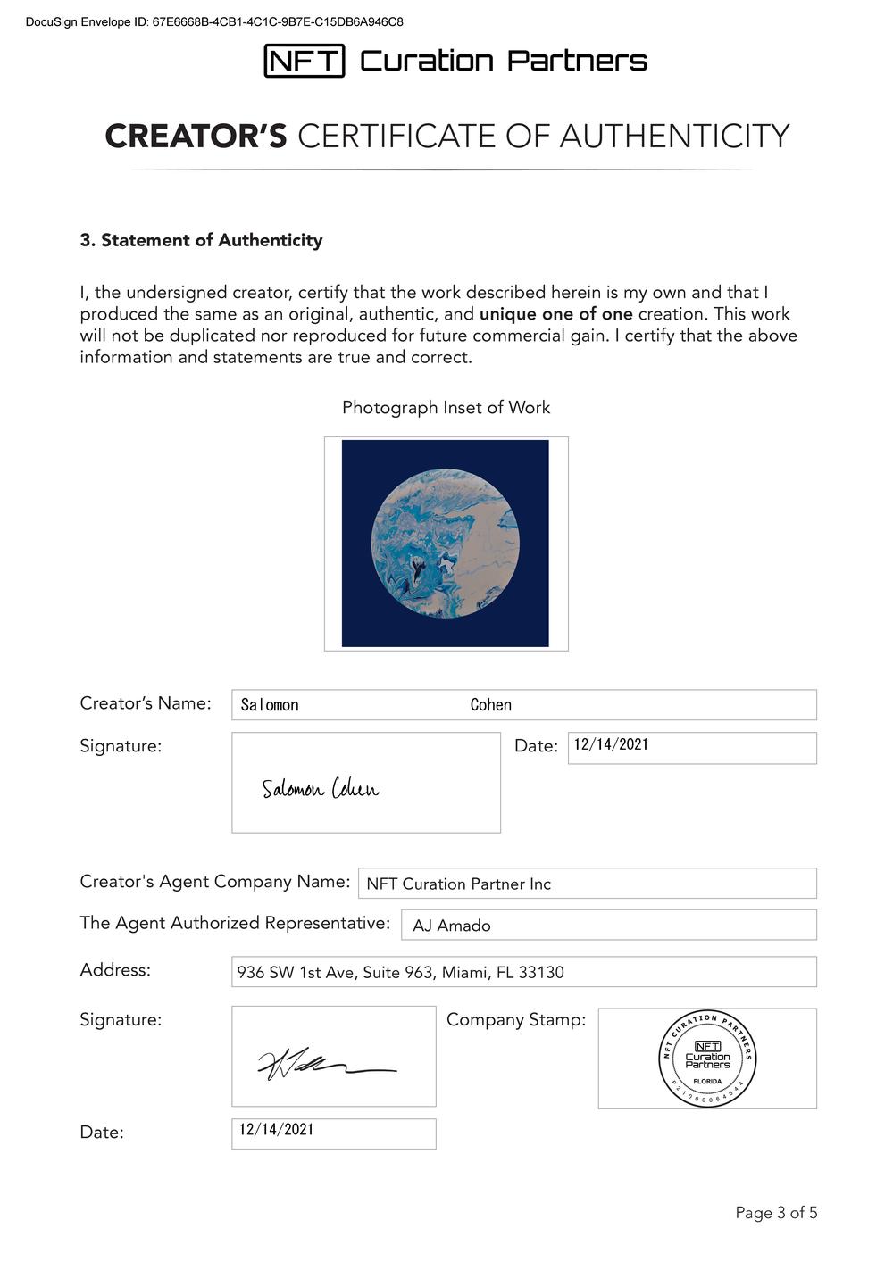Certificate of Authenticity and Consignment - Poseidon