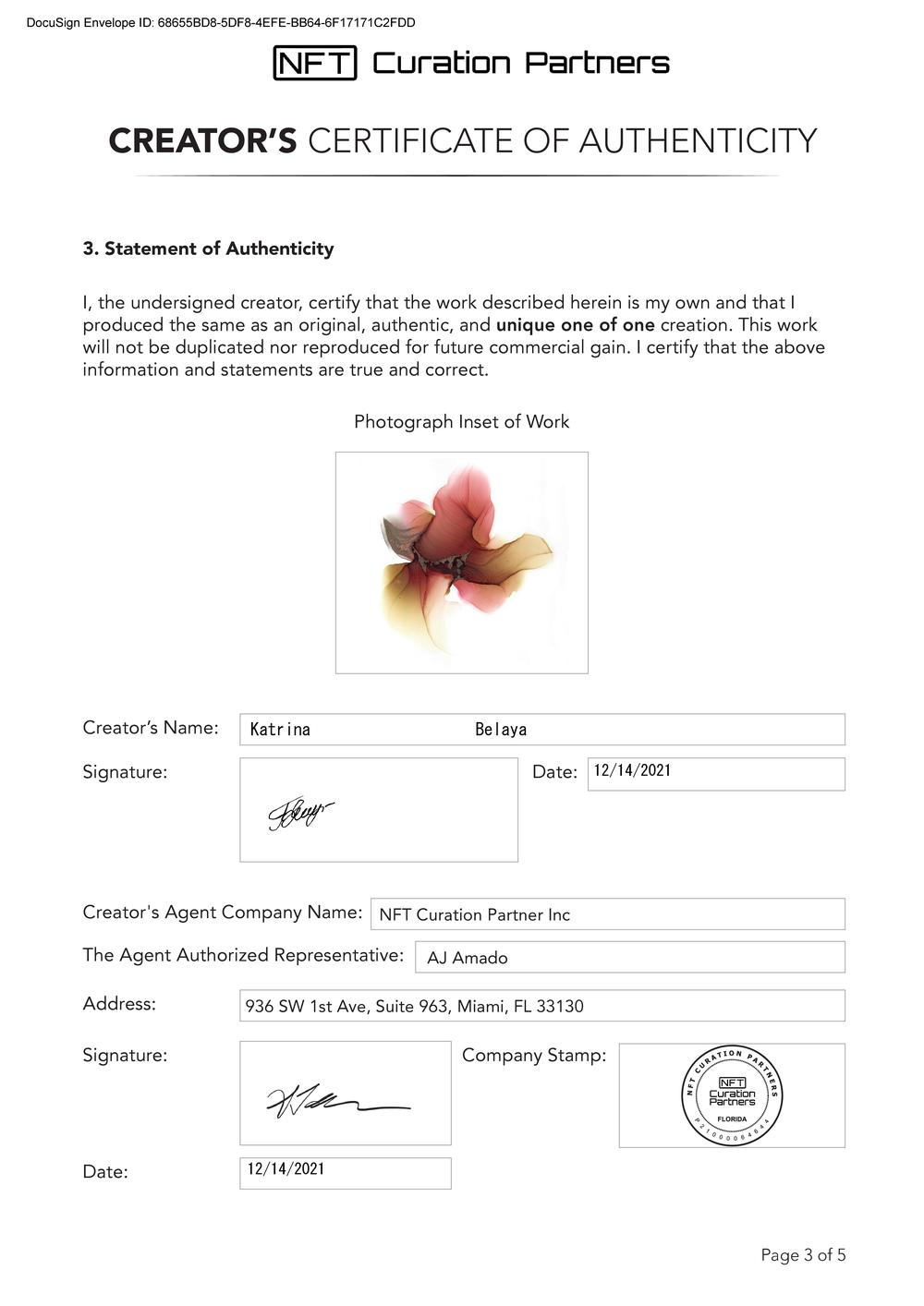 Certificate of Authenticity and Consignment - Red Spinel Bloom