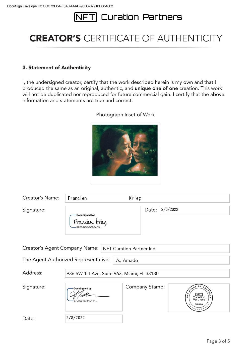 Certificate of Authenticity and Consignment - Reflecting on Life