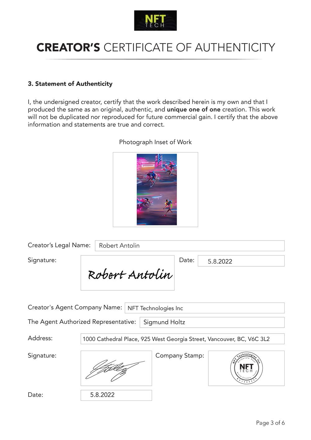 Certificate of Authenticity and Consignment - Relay