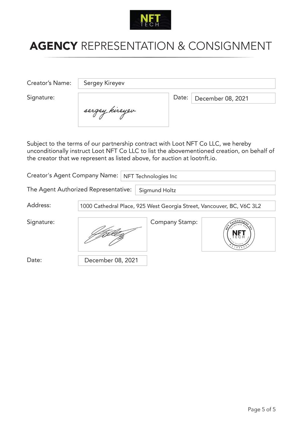 Certificate of Authenticity and Consignment - Return of Humanity Celebration