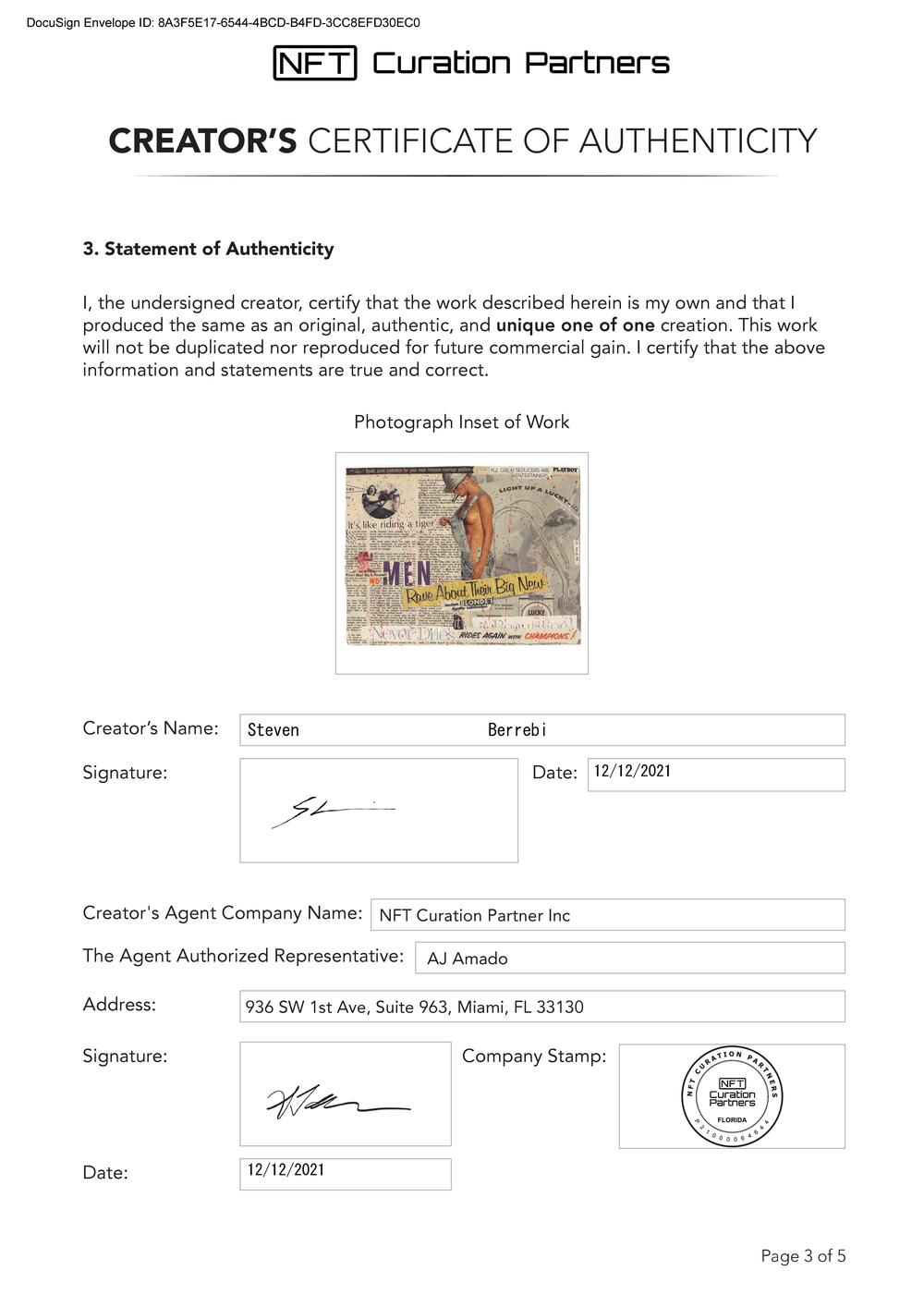 Certificate of Authenticity and Consignment - Rides With Champions