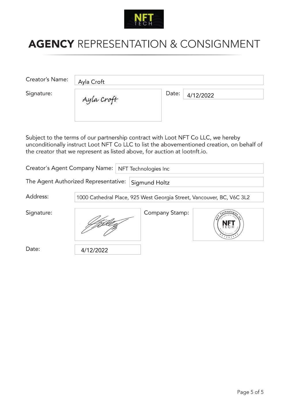 Certificate of Authenticity and Consignment - Risen From The Flames