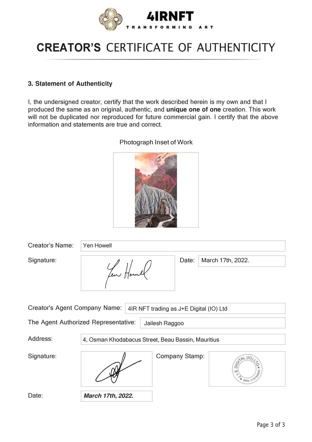 Certificate of Authenticity and Consignment - Root Chakra
