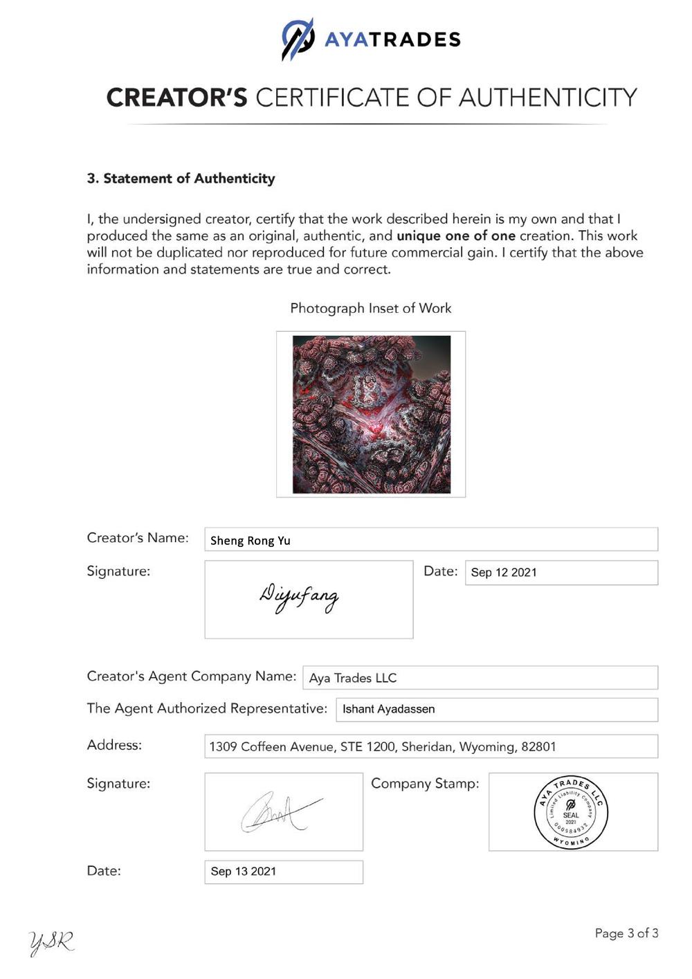 Certificate of Authenticity and Consignment - Ruby Soulstone