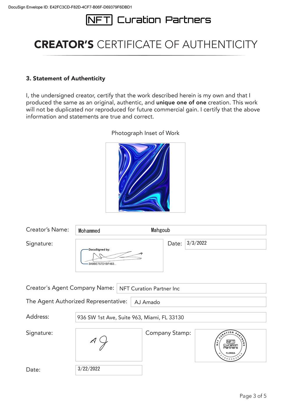 Certificate of Authenticity and Consignment - Sapphire - Mohammed