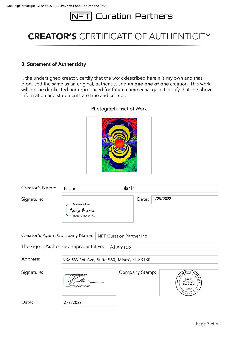 Certificate of Authenticity and Consignment - Satoshis Arrival