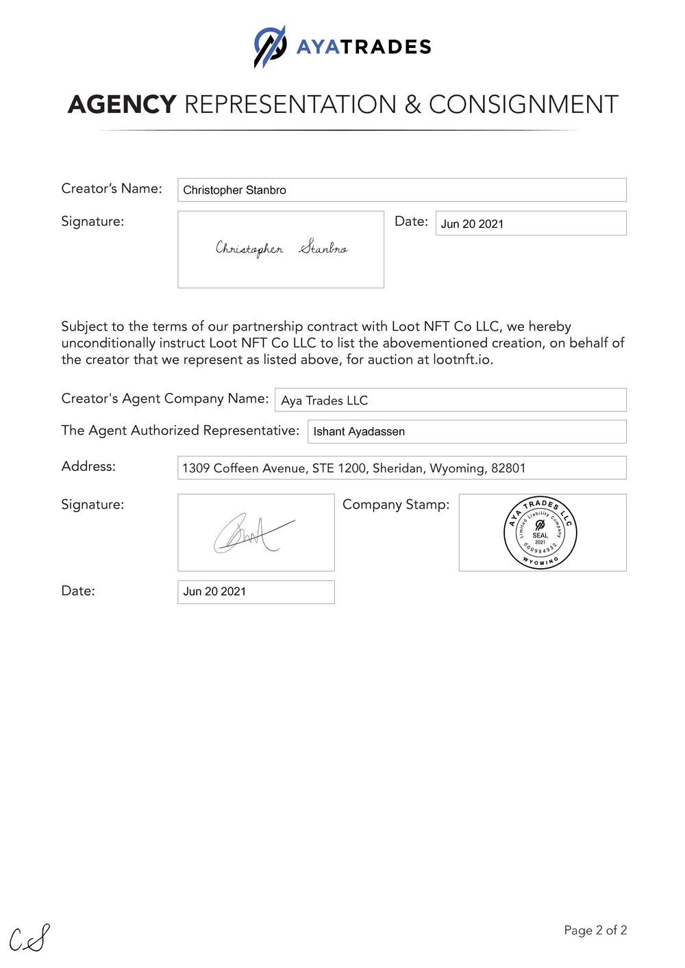 Certificate of Authenticity and Consignment Seaweed Serenade