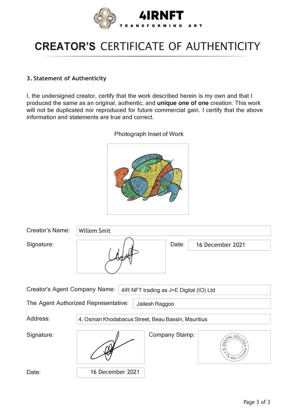 Certificate of Authenticity and Consignment - Siyanse