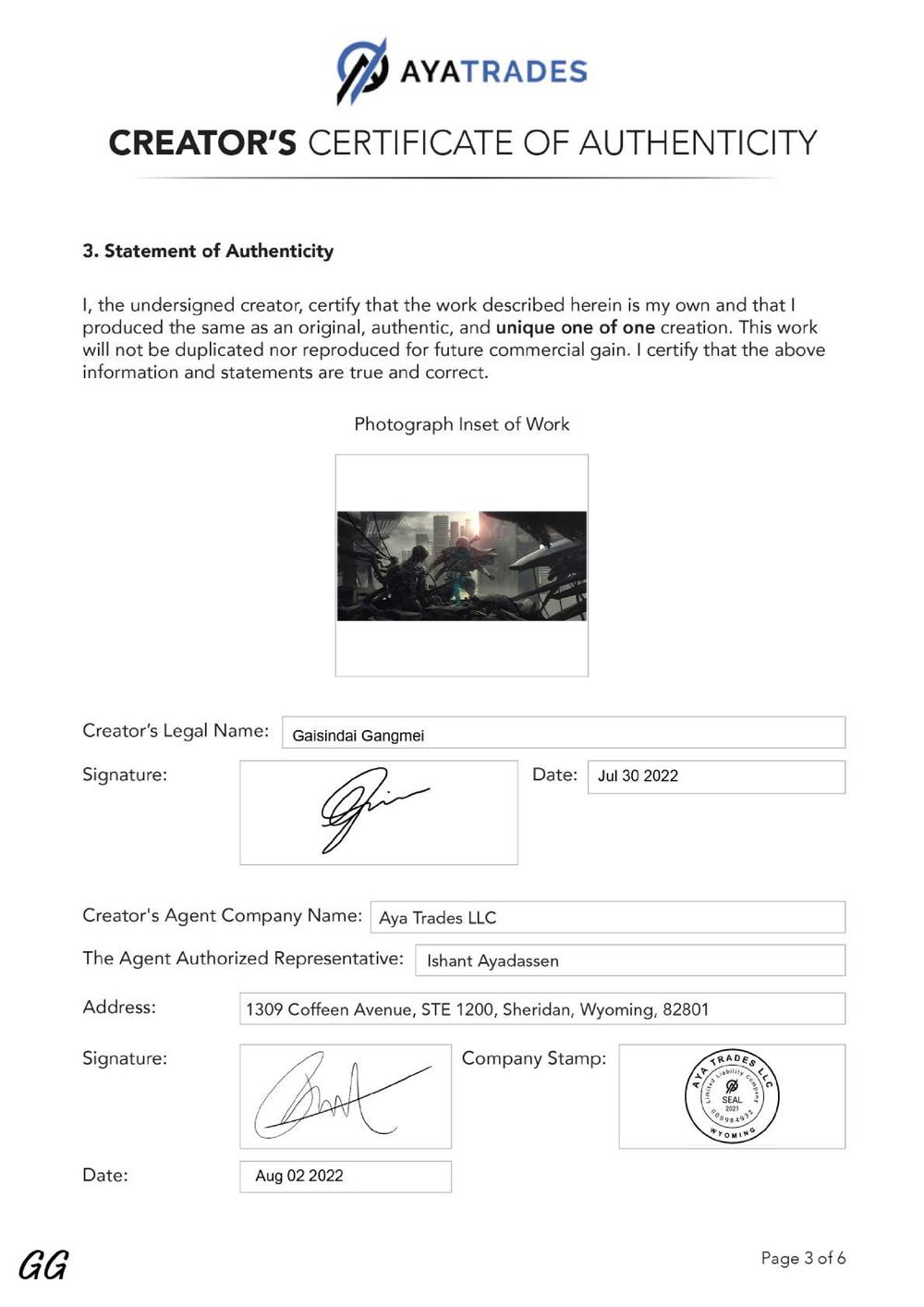 Certificate of Authenticity and Consignment - Snatched Life