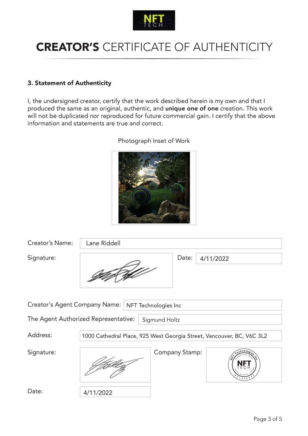 Certificate of Authenticity and Consignment - Somewhere - 1