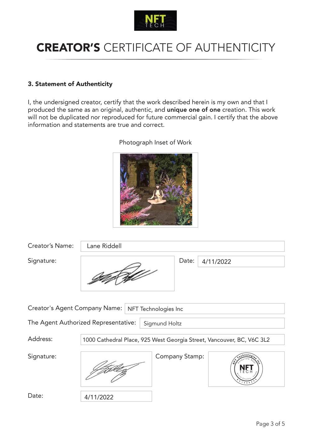 Certificate of Authenticity and Consignment - Spirited Ritual