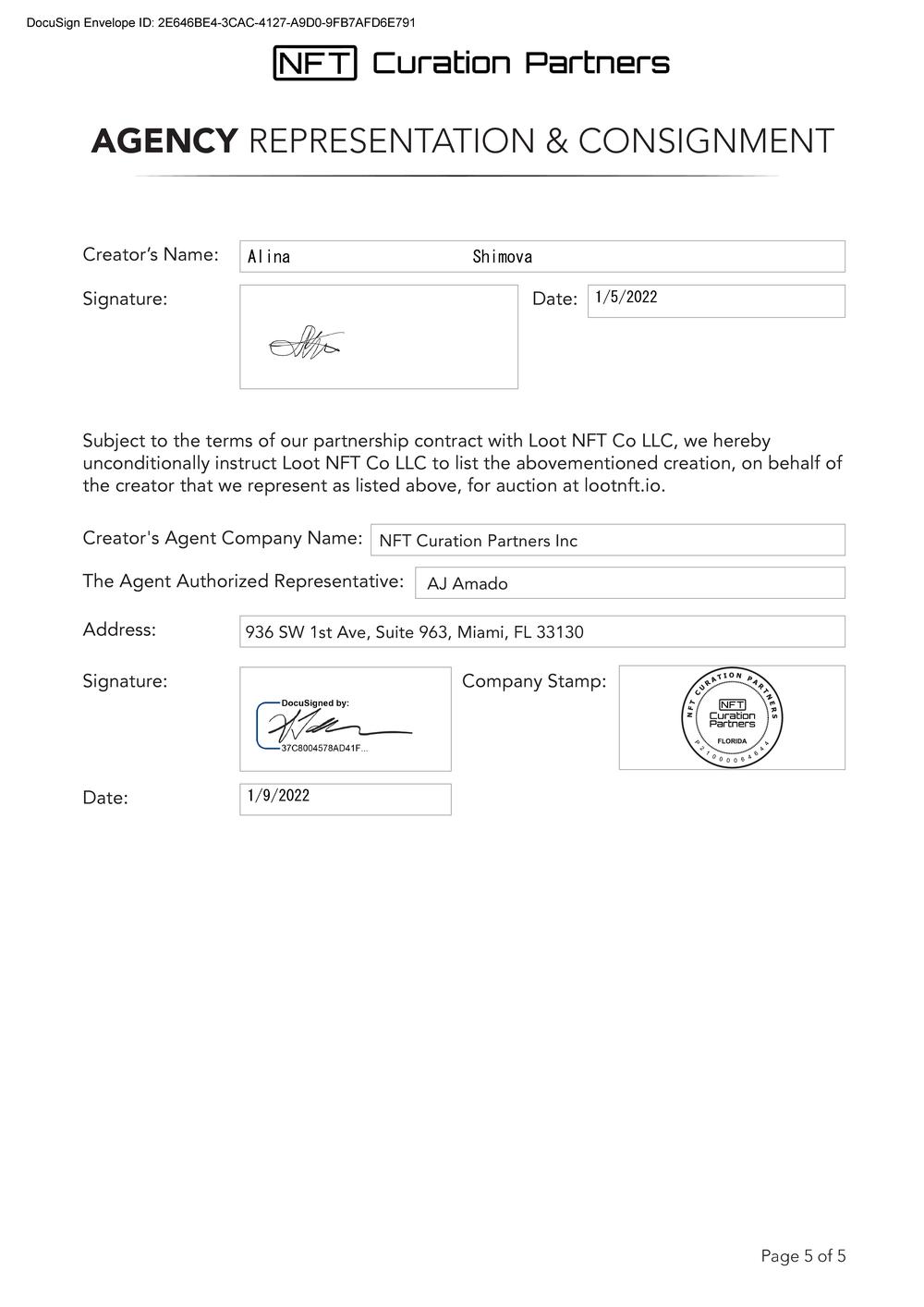 Certificate of Authenticity and Consignment - Storm