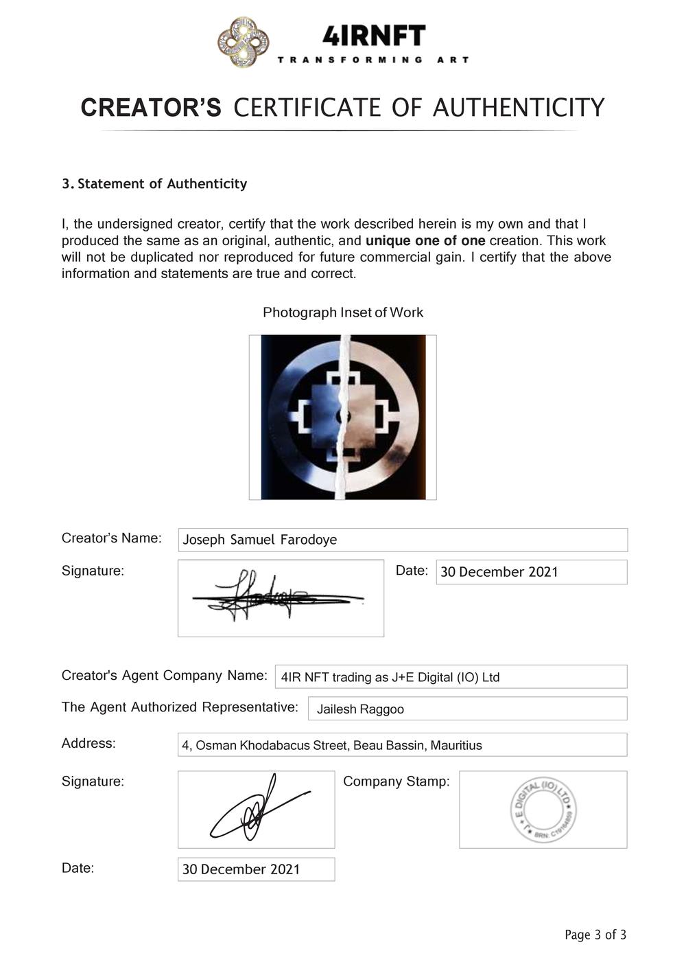 Certificate of Authenticity and Consignment - Symbols