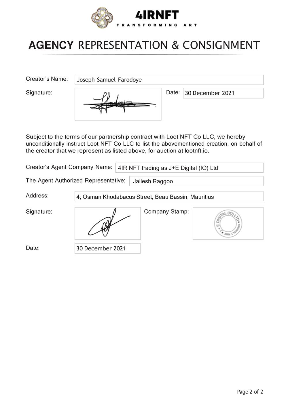 Certificate of Authenticity and Consignment - Symbols