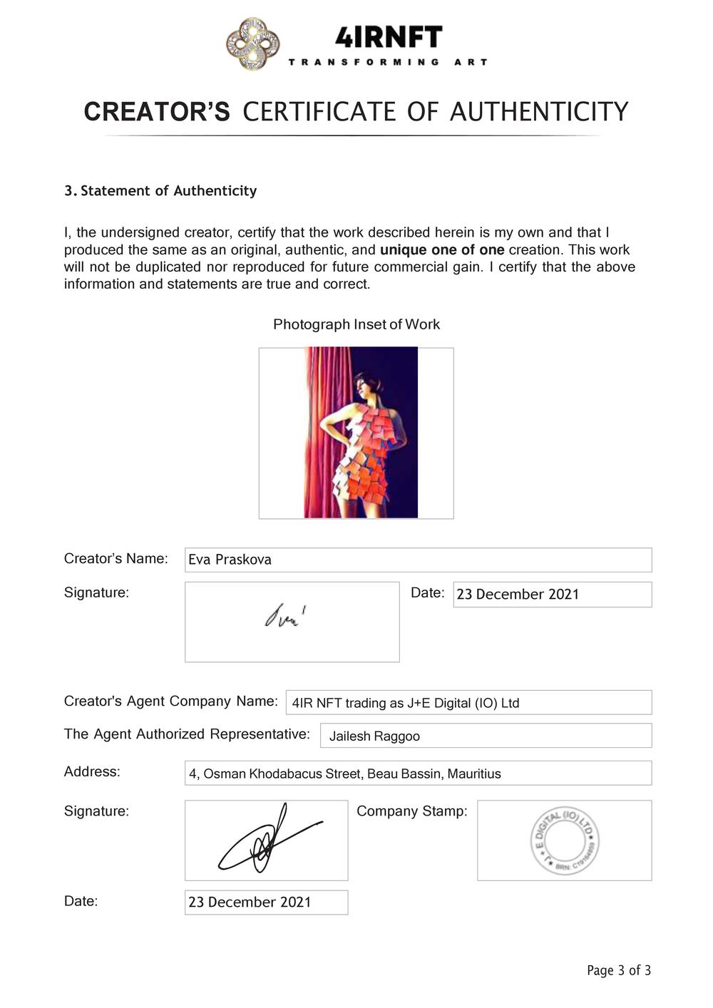 Certificate of Authenticity and Consignment - Take a Note
