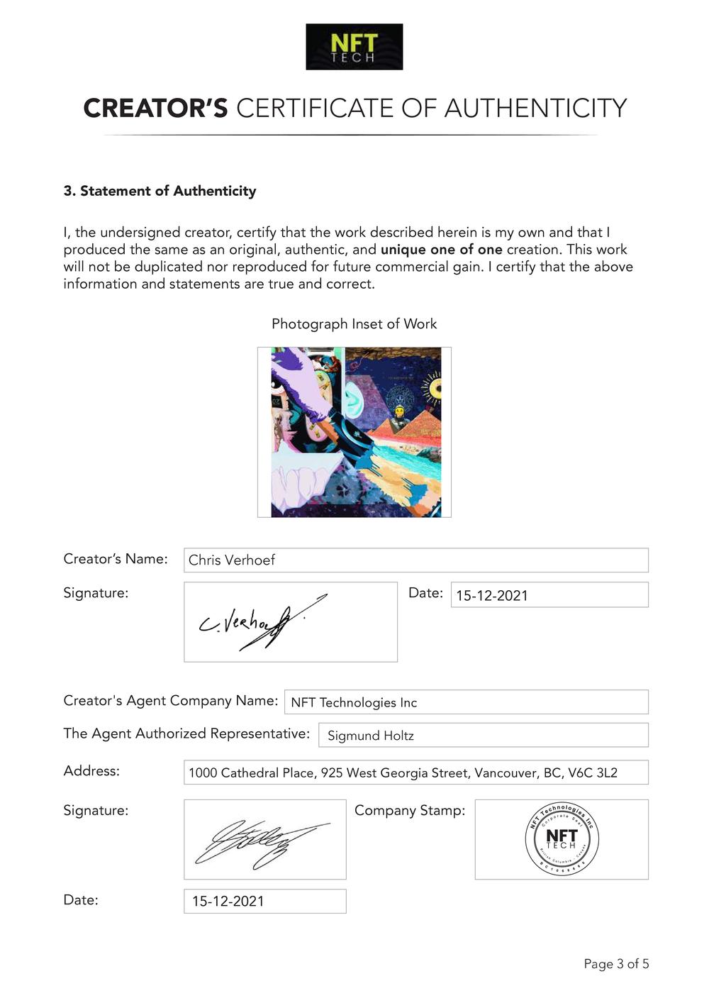 Certificate of Authenticity and Consignment - The Annunaki Returns