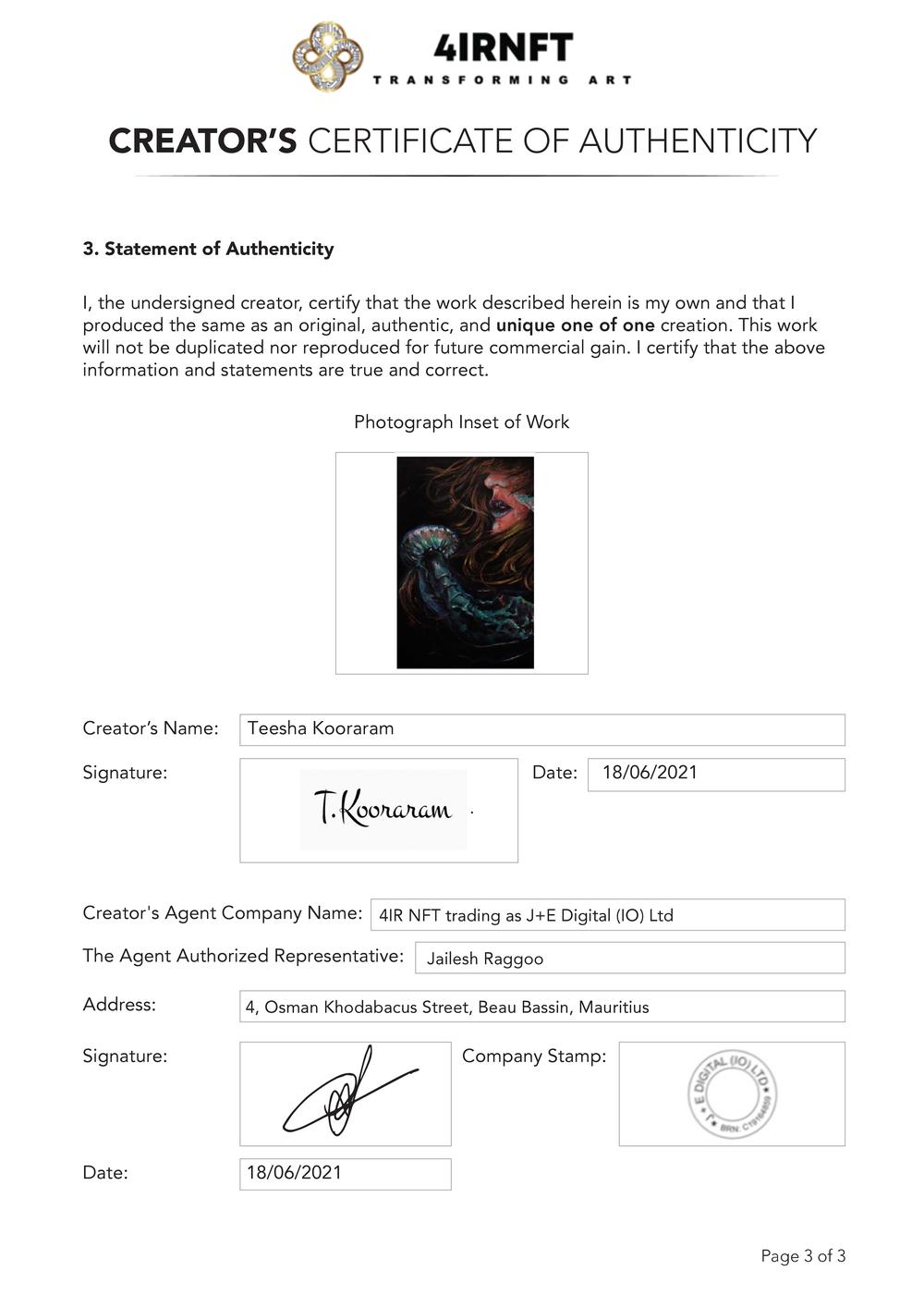 Certificate of Authenticity and Consignment The Apothic