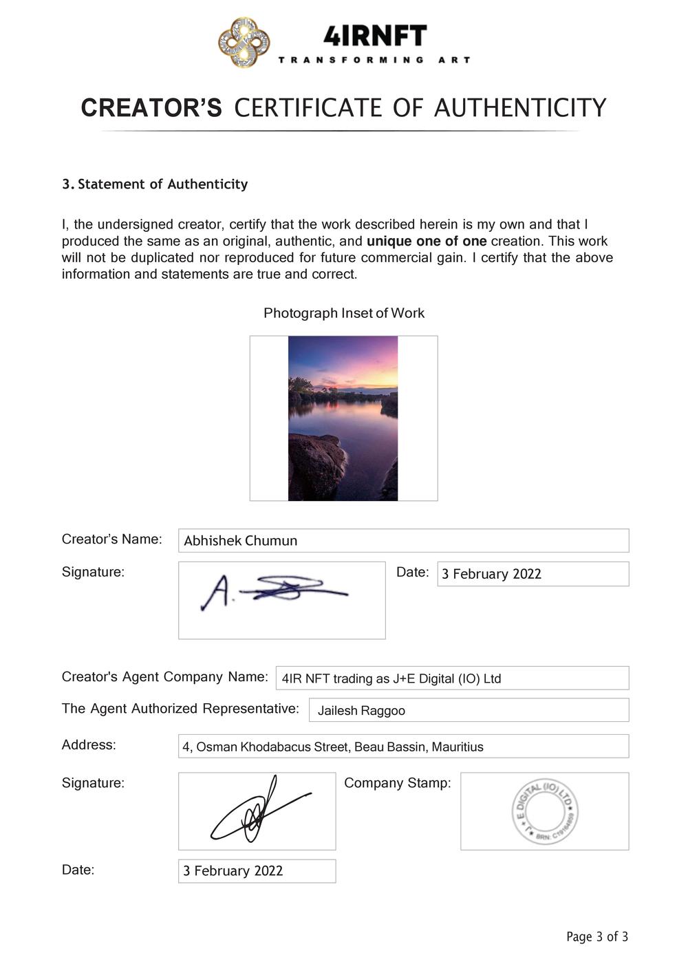 Certificate of Authenticity and Consignment - The Bifrost