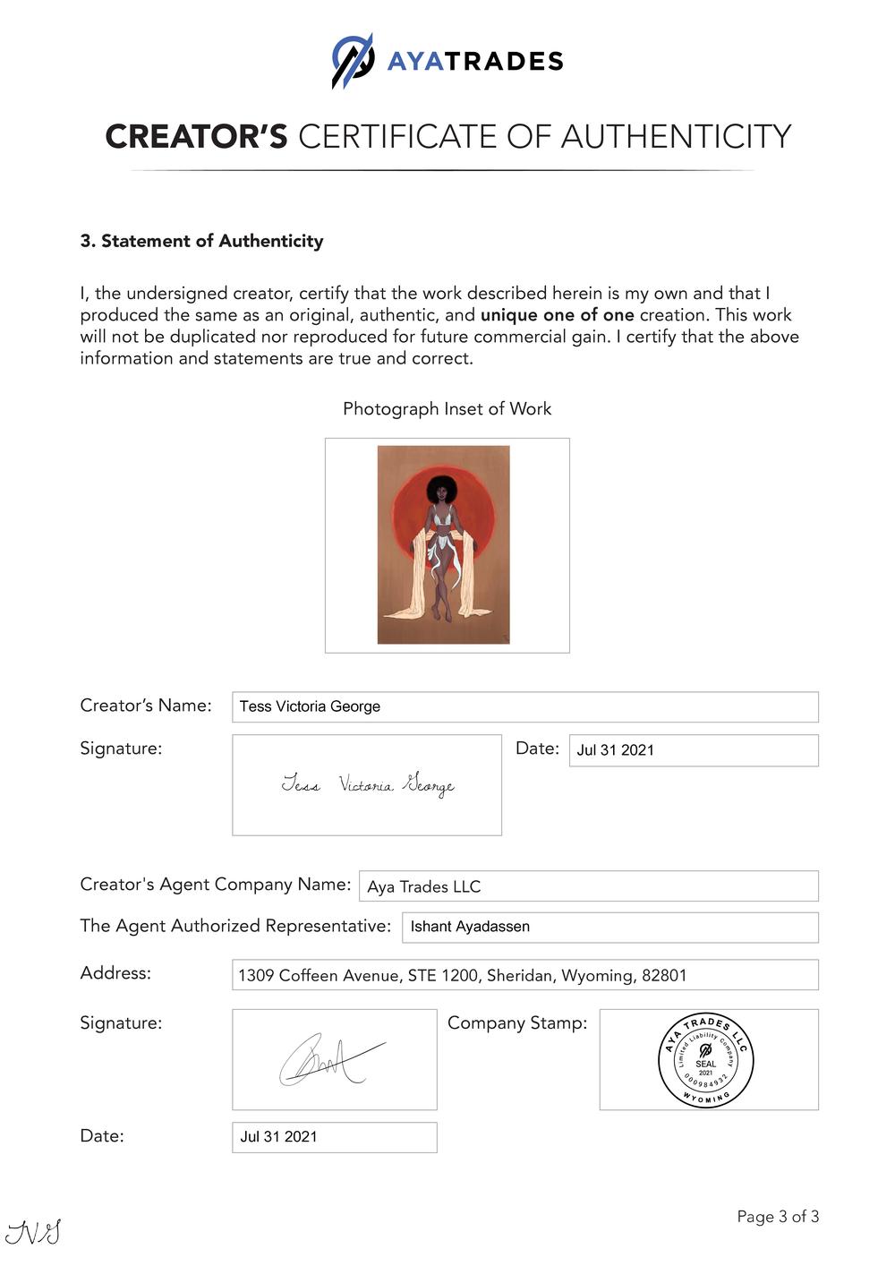 Certificate of Authenticity and Consignment The Demiurge Trail