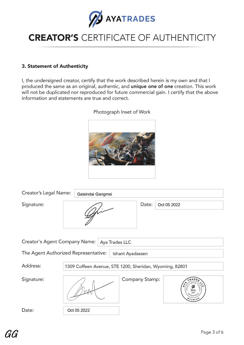 Certificate of Authenticity and Consignment - The Final Showdown