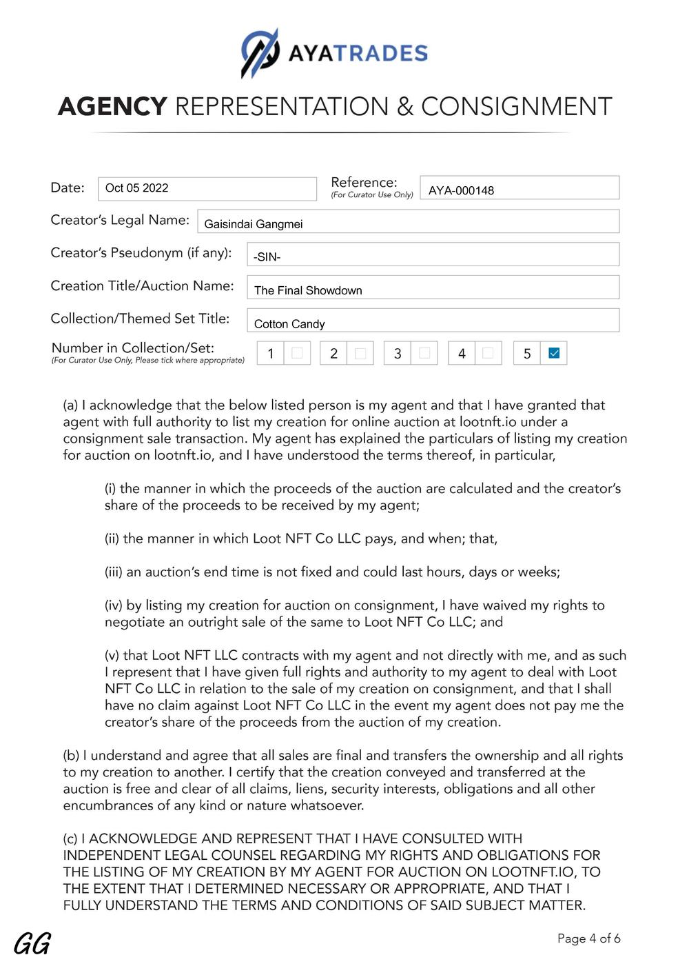 Certificate of Authenticity and Consignment - The Final Showdown