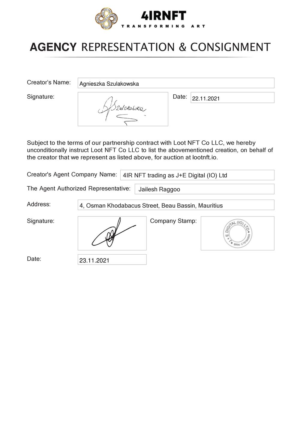 Certificate of Authenticity and Consignment - The Golden Violet Flame