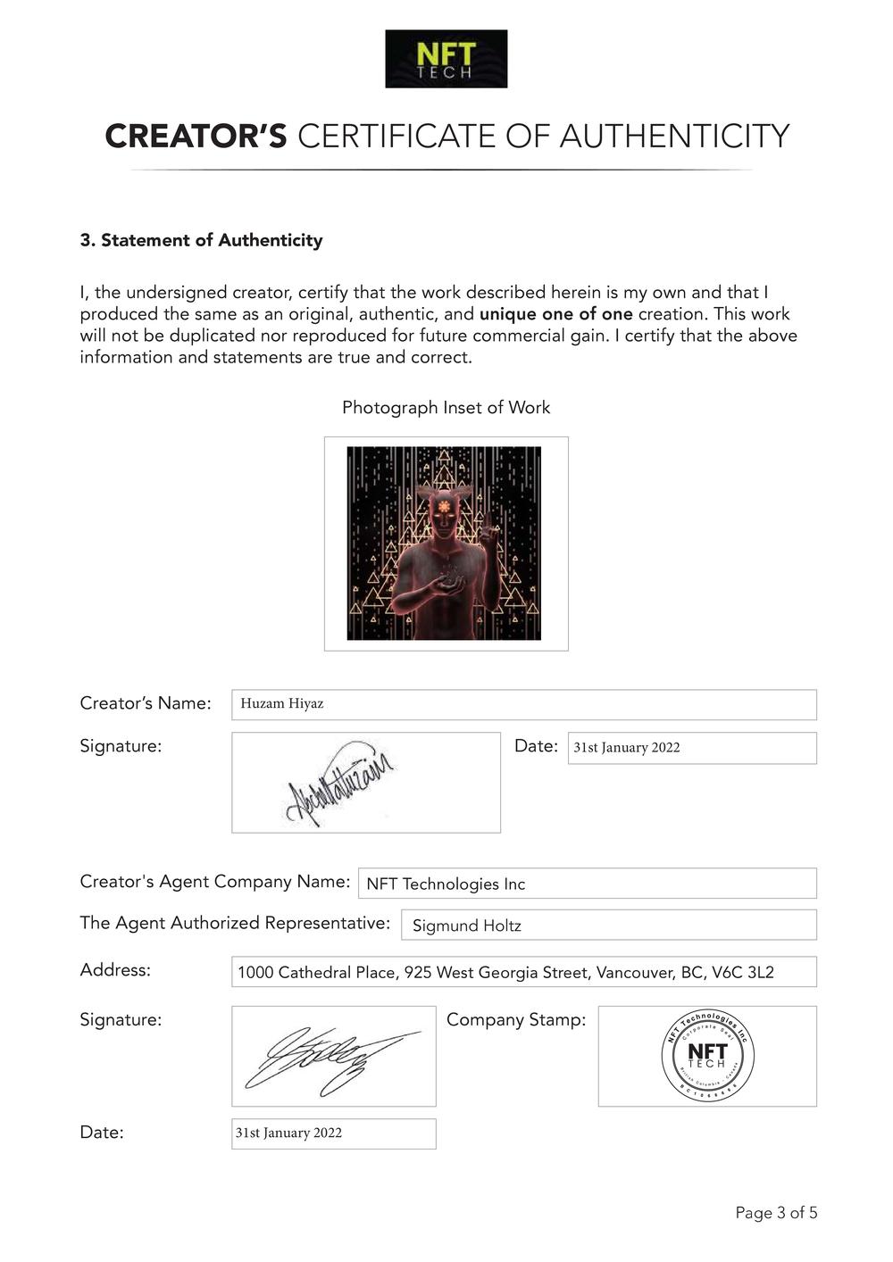 Certificate of Authenticity and Consignment - The Keeper