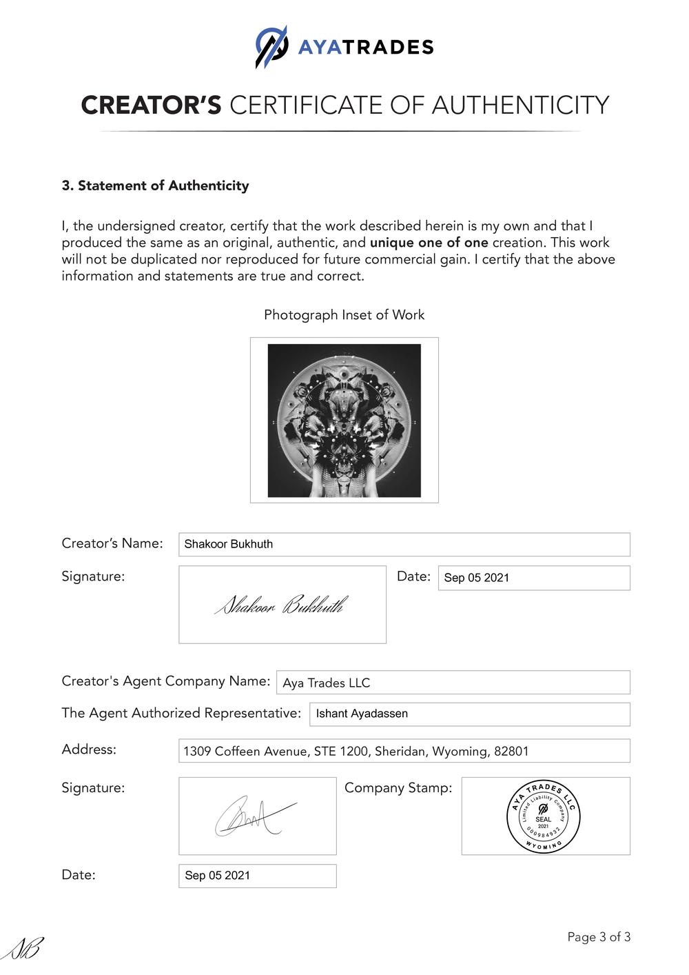 Certificate of Authenticity and Consignment - The Manifestor