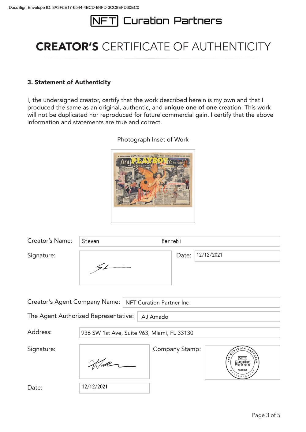 Certificate of Authenticity and Consignment - The Misfit